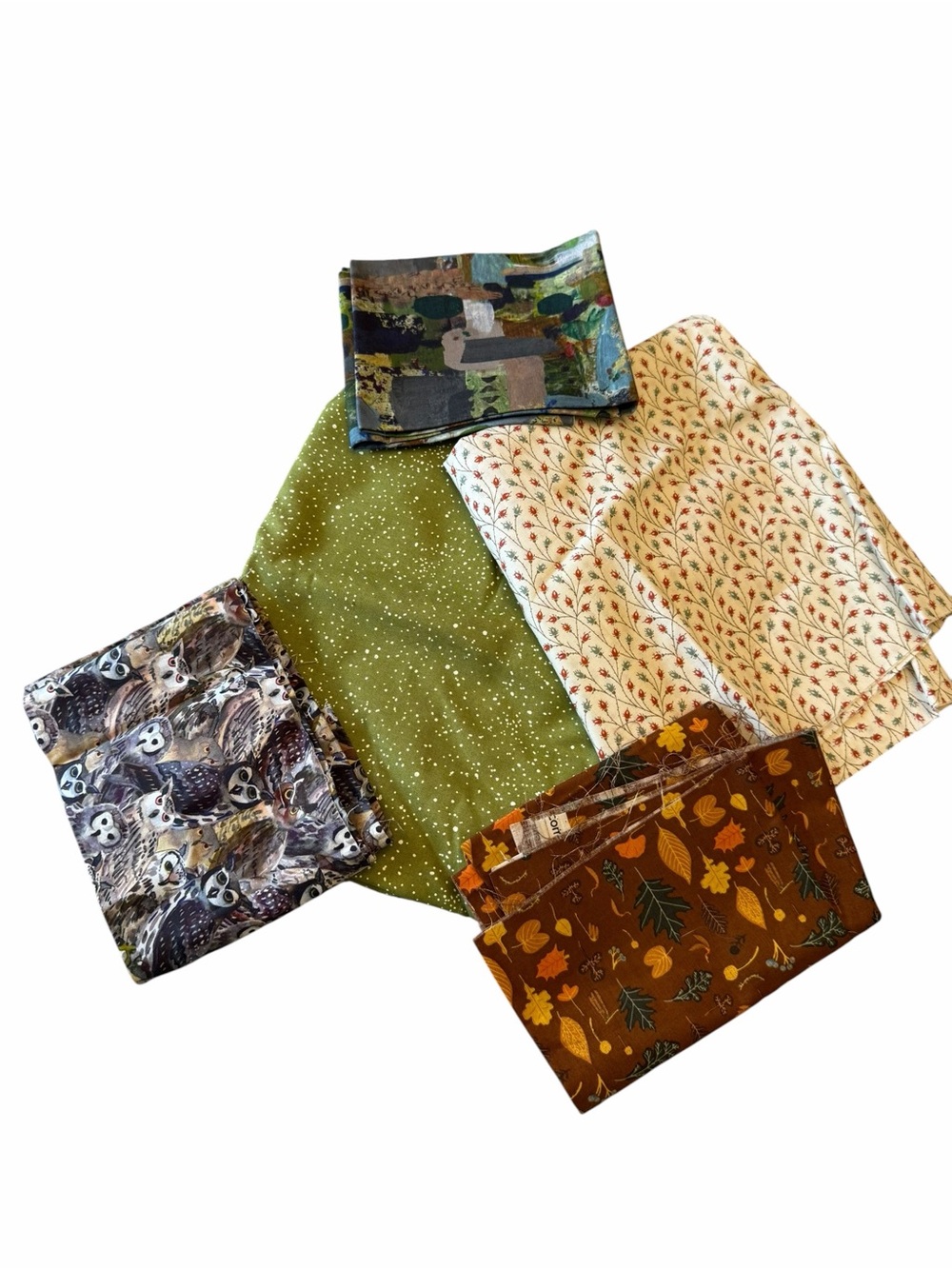 Estate Sale Lot - 5 Fabric Pieces Fall Autumn Colors Quilting Craft Projects
